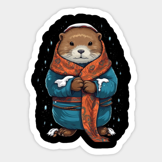 Otter in Winter Sticker by difrats